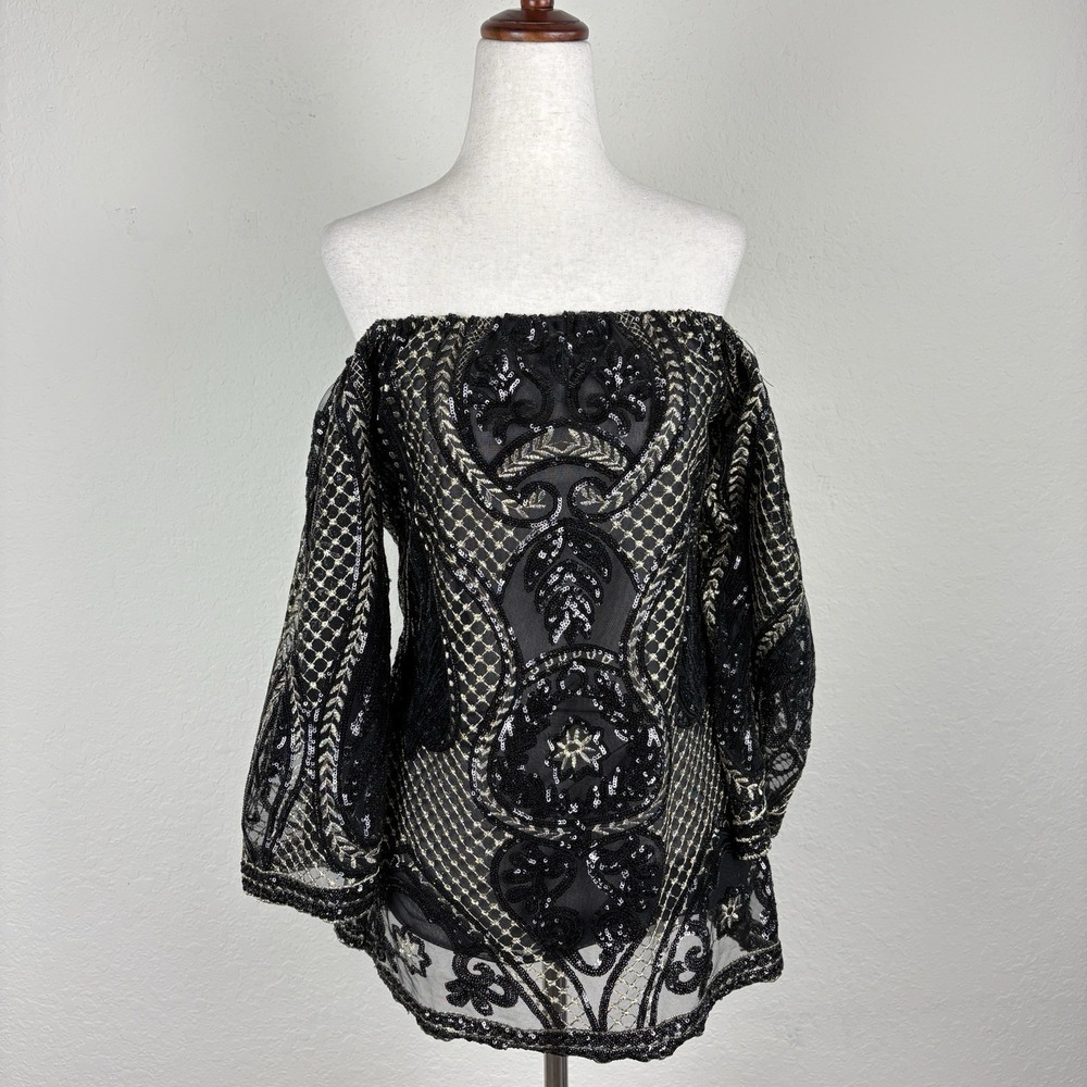 Julian Chang Size S Off The Shoulder Blouse Lace Black Whimsigoth Glam Boho